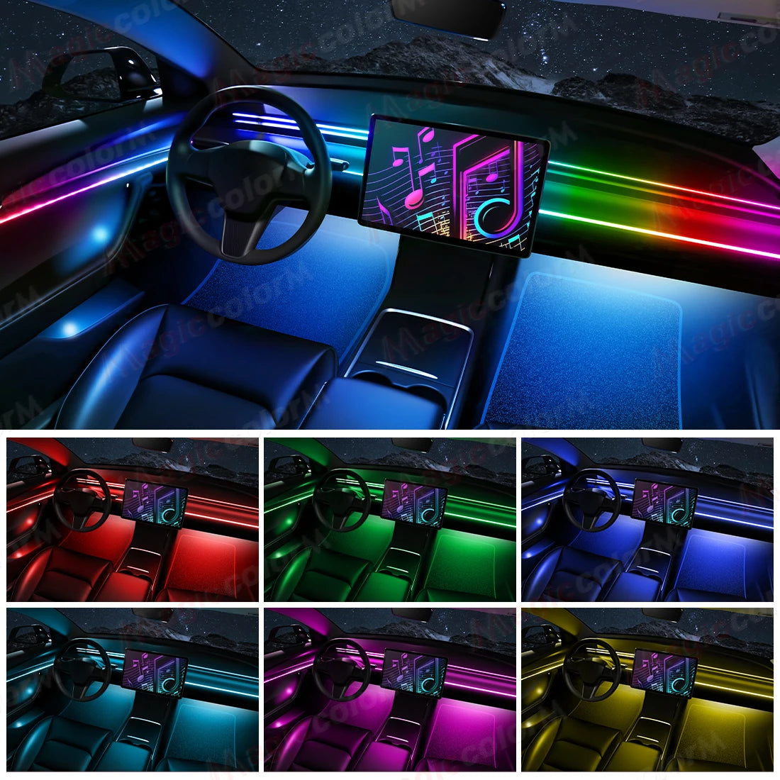 Kit LED RGB Ambiance Intérieure pour Voiture - Bluetooth 18-en-1