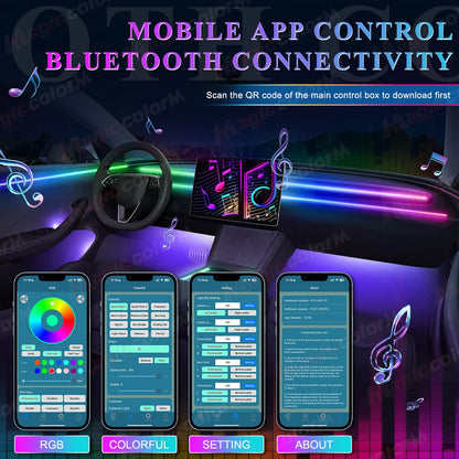 Kit LED RGB Ambiance Intérieure pour Voiture - Bluetooth 18-en-1