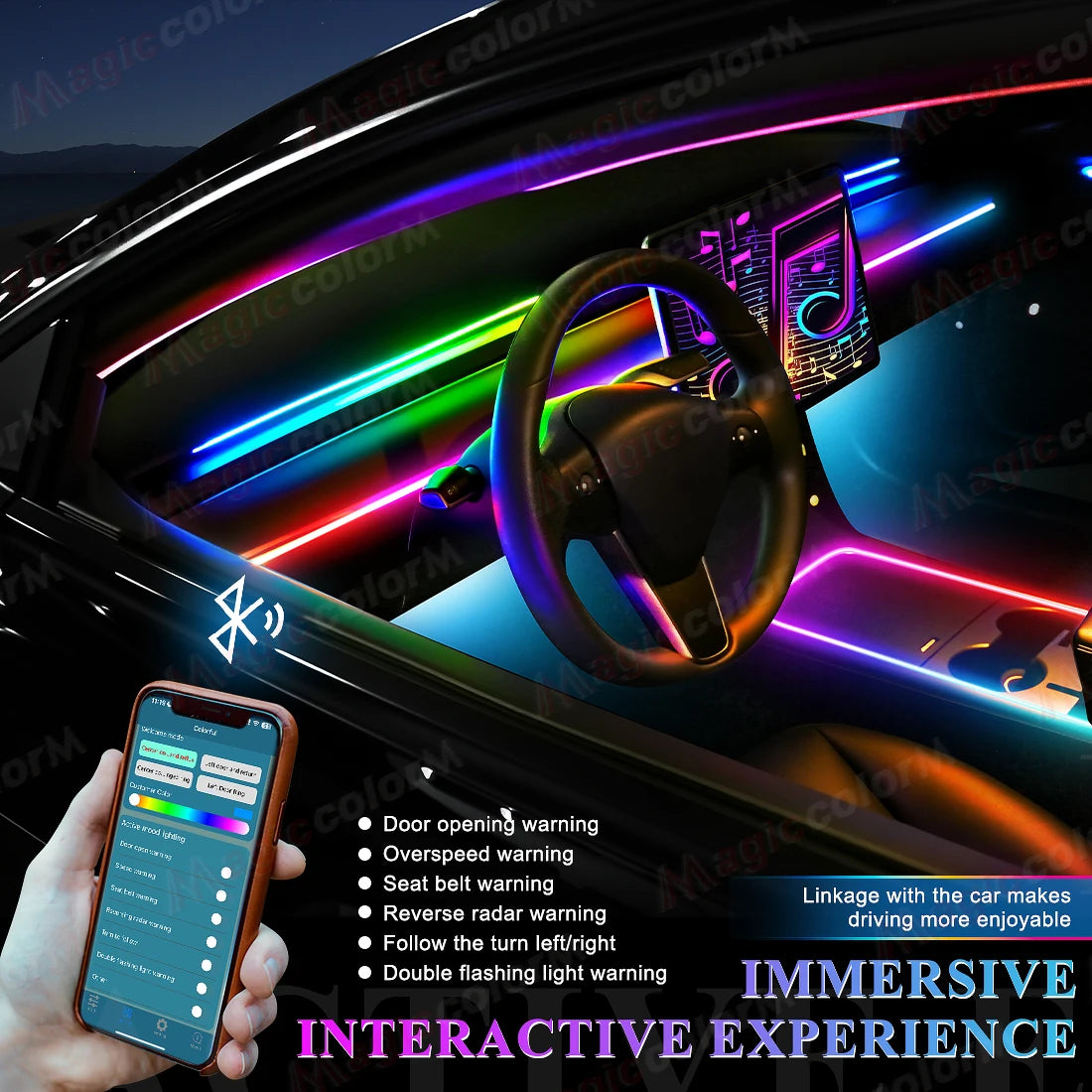 Kit LED RGB Ambiance Intérieure pour Voiture - Bluetooth 18-en-1