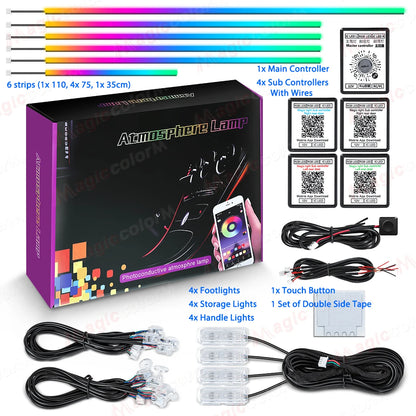 Kit LED RGB Ambiance Intérieure pour Voiture - Bluetooth 18-en-1