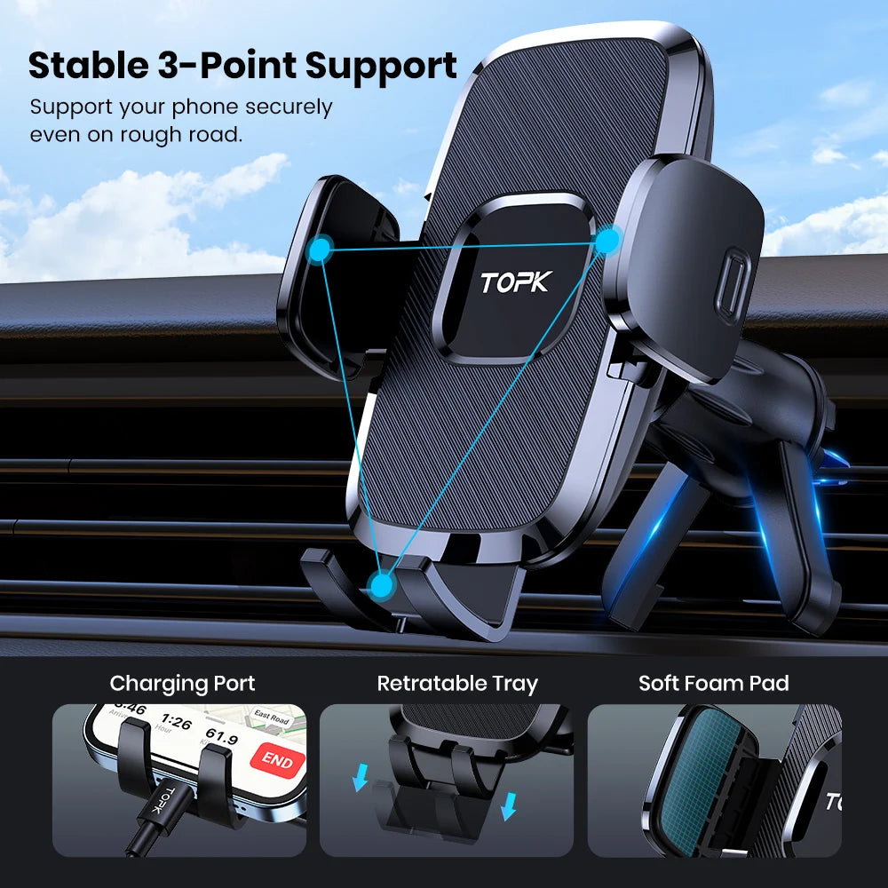 Support Téléphone Voiture pour Grille d'Aération - Fixation Sécurisée